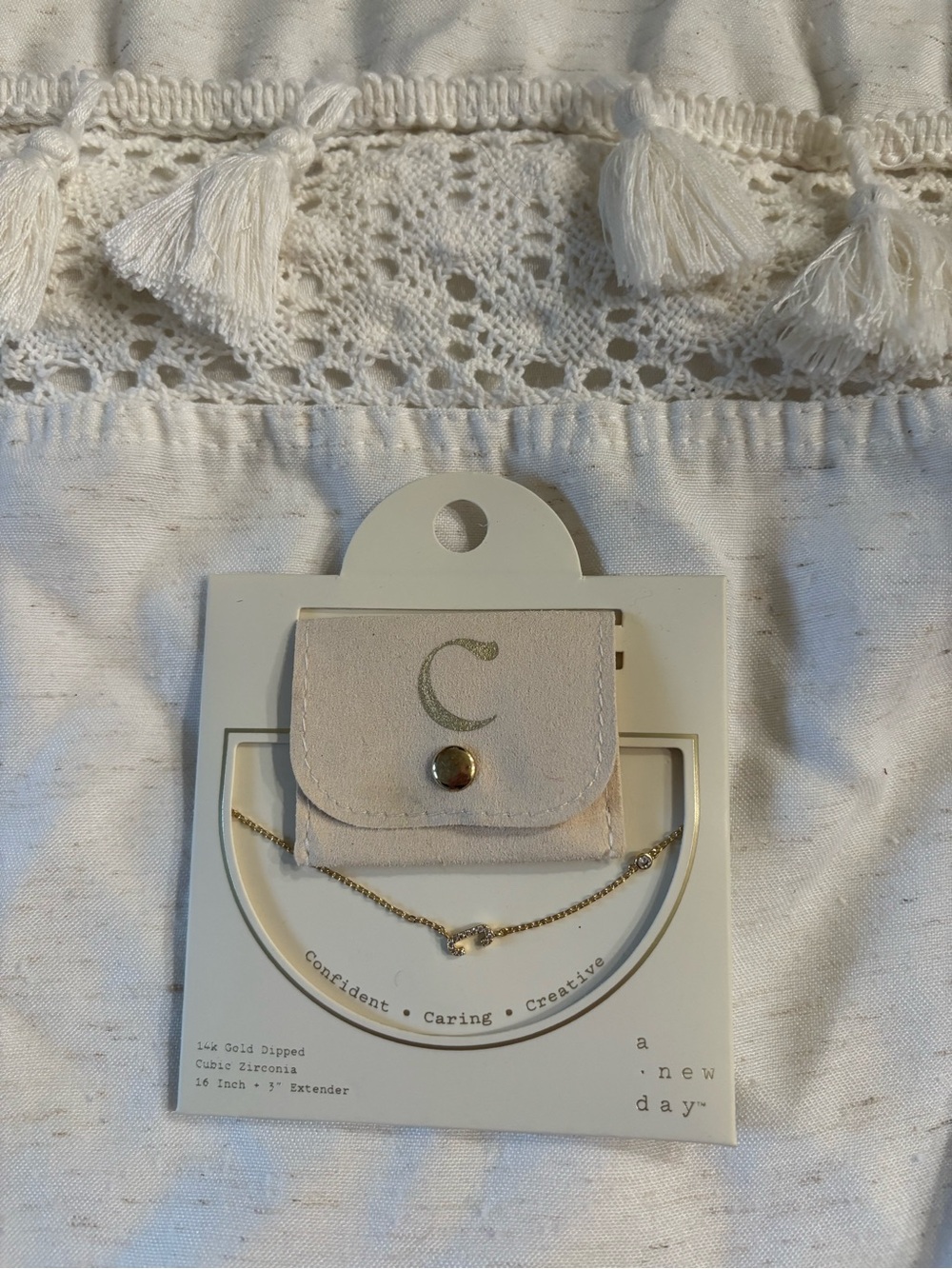 A New Day 14k Gold Dipped CZ Initial Necklace with Pouch
